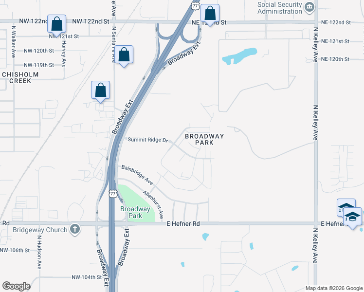 map of restaurants, bars, coffee shops, grocery stores, and more near 400 Vail Circle in Oklahoma City