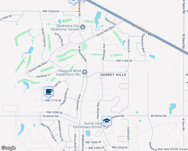 map of restaurants, bars, coffee shops, grocery stores, and more near 11301 Coachmans Road in Yukon
