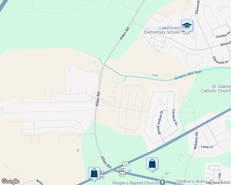 map of restaurants, bars, coffee shops, grocery stores, and more near Flagstone Court in Greenville