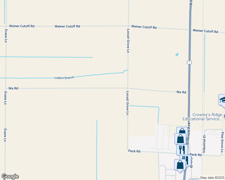 map of restaurants, bars, coffee shops, grocery stores, and more near 16888 Nix Road in Harrisburg