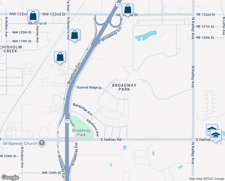 map of restaurants, bars, coffee shops, grocery stores, and more near 408 Vail Circle in Oklahoma City