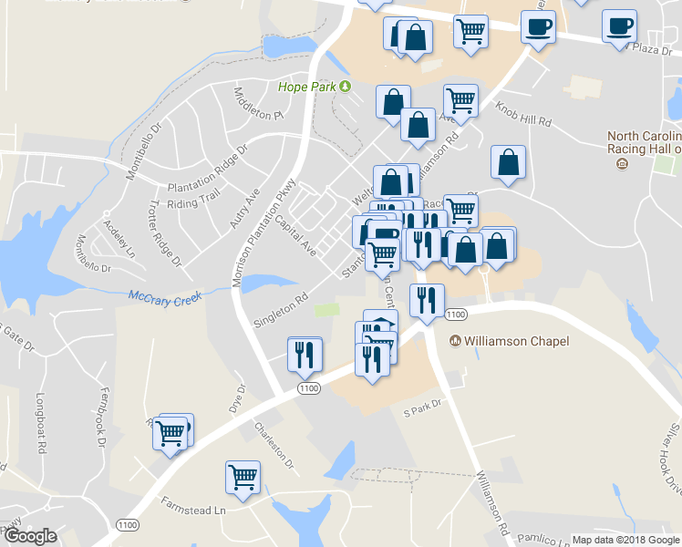 map of restaurants, bars, coffee shops, grocery stores, and more near 189 Singleton Road in Mooresville