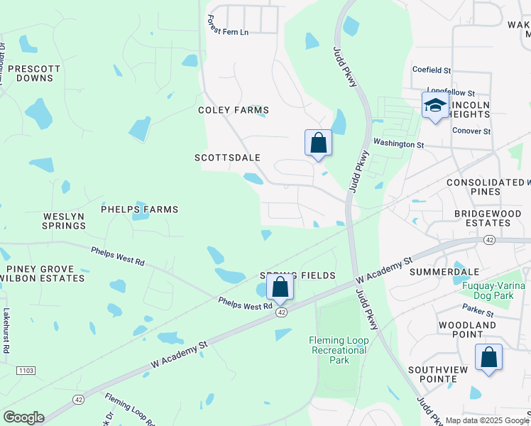 map of restaurants, bars, coffee shops, grocery stores, and more near 1149 Noor Lane in Fuquay-Varina