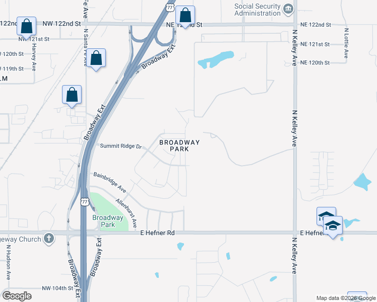 map of restaurants, bars, coffee shops, grocery stores, and more near 11424 North Lincoln Boulevard in Oklahoma City