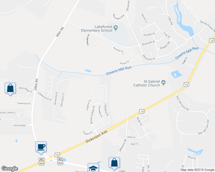 map of restaurants, bars, coffee shops, grocery stores, and more near 1916 Cambria Drive in Greenville