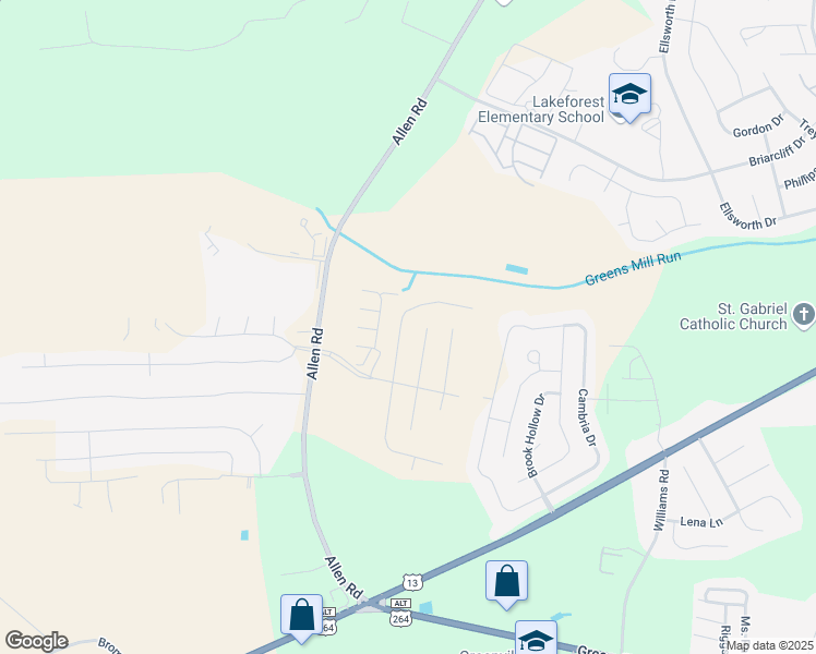 map of restaurants, bars, coffee shops, grocery stores, and more near 2529 Brookville Drive in Greenville