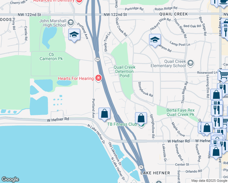 map of restaurants, bars, coffee shops, grocery stores, and more near 11415 Springhollow Road in Oklahoma City