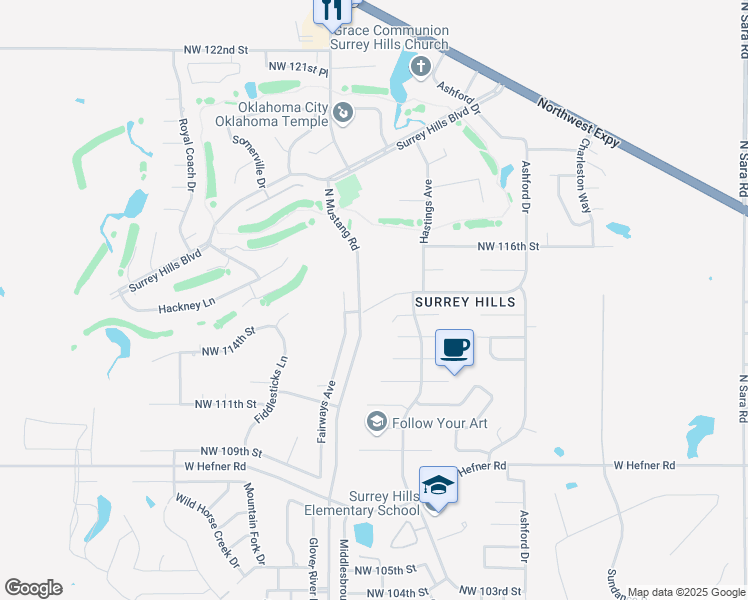 map of restaurants, bars, coffee shops, grocery stores, and more near 11303 Coachmans Road in Yukon