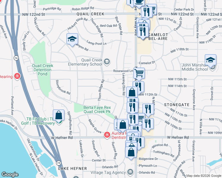 map of restaurants, bars, coffee shops, grocery stores, and more near 3033 Stonybrook Road in Oklahoma City