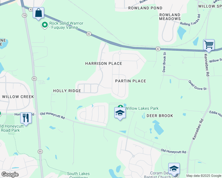 map of restaurants, bars, coffee shops, grocery stores, and more near 445 Summer Ranch Drive in Fuquay-Varina