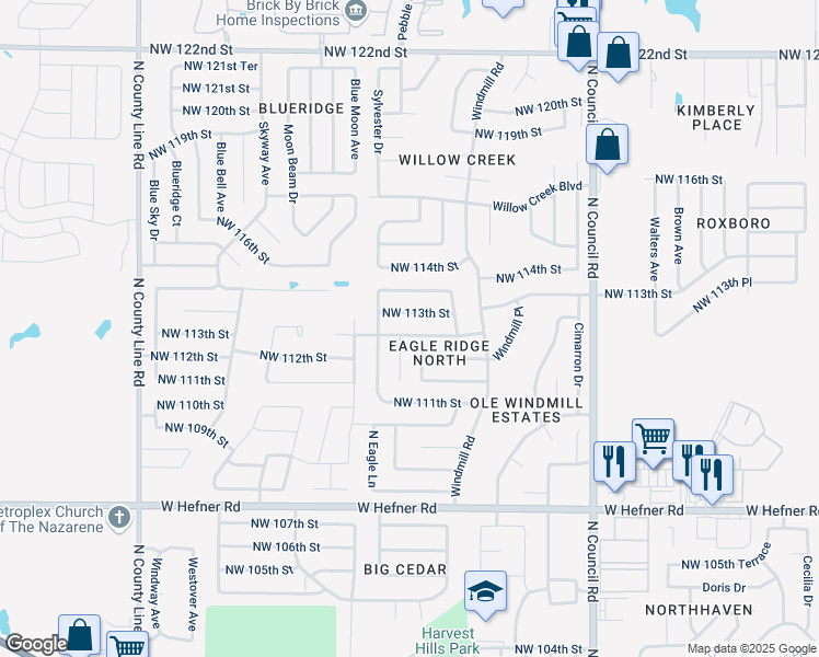 map of restaurants, bars, coffee shops, grocery stores, and more near 8333 Northwest 112th Terrace in Oklahoma City