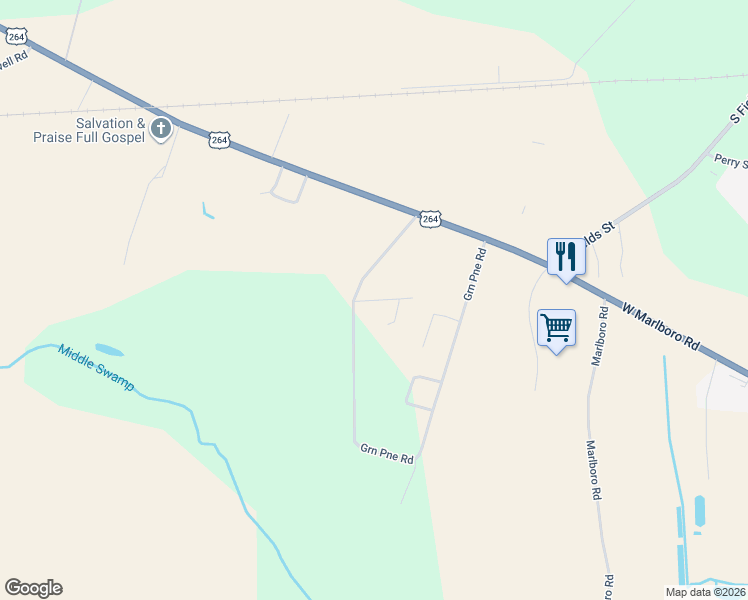 map of restaurants, bars, coffee shops, grocery stores, and more near 4733 Rouse Road in Farmville