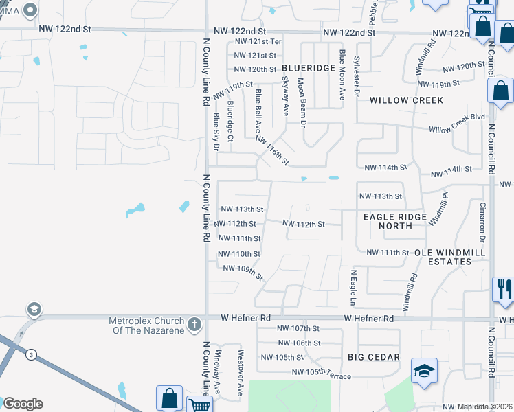 map of restaurants, bars, coffee shops, grocery stores, and more near 8809 Northwest 113th Street in Oklahoma City