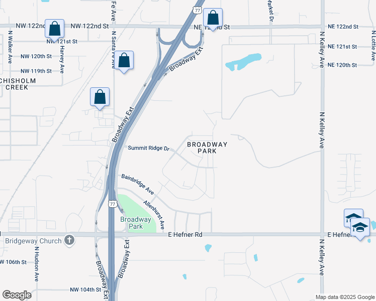 map of restaurants, bars, coffee shops, grocery stores, and more near 402 Vail Circle in Oklahoma City