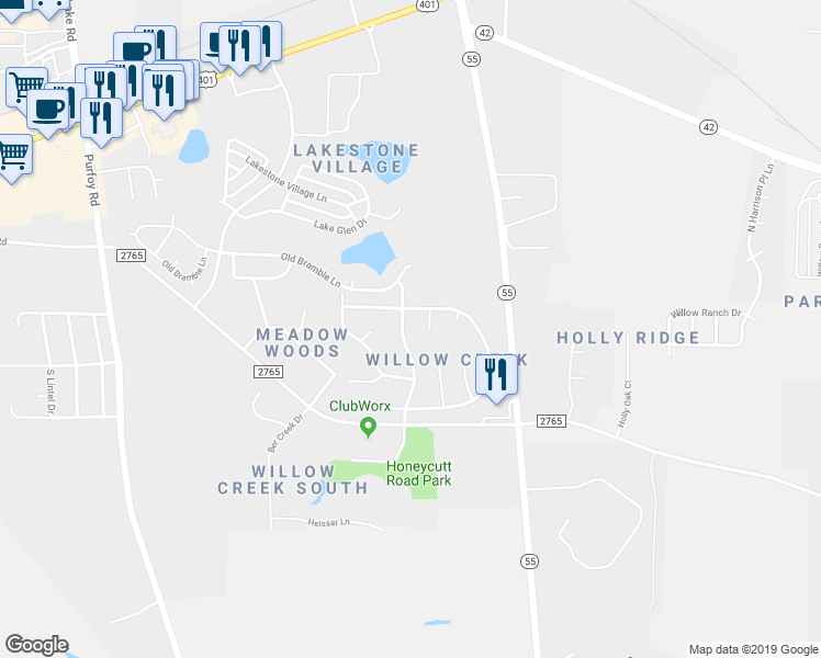 map of restaurants, bars, coffee shops, grocery stores, and more near 245 Appsmill Place in Fuquay-Varina