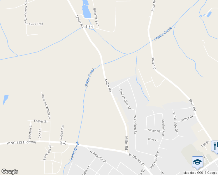 map of restaurants, bars, coffee shops, grocery stores, and more near 670 Miller Road in China Grove