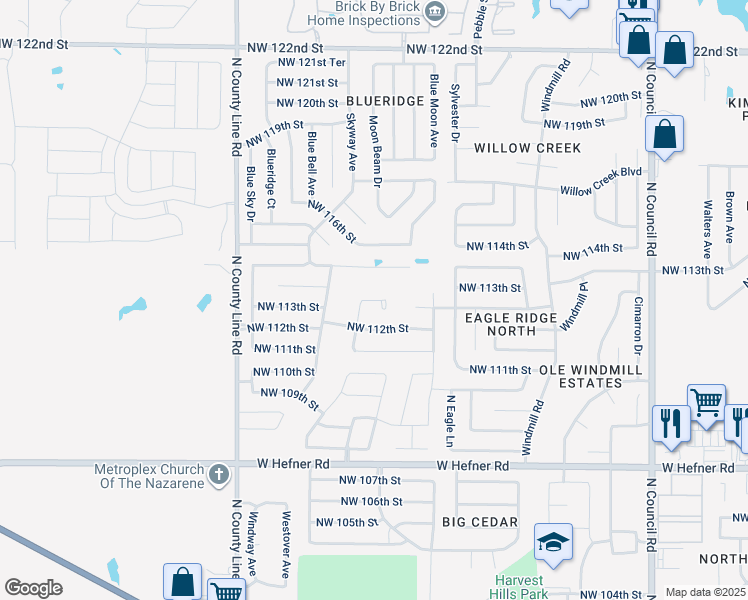 map of restaurants, bars, coffee shops, grocery stores, and more near 8609 Northwest 113th Court in Oklahoma City