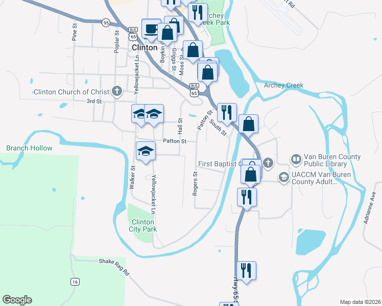 map of restaurants, bars, coffee shops, grocery stores, and more near 168 Rogers Street in Clinton