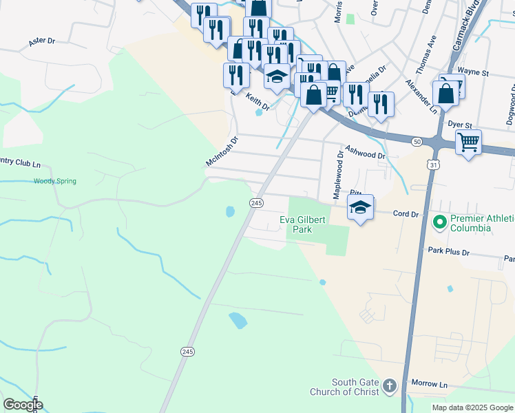 map of restaurants, bars, coffee shops, grocery stores, and more near 101 Bandywood Court in Columbia