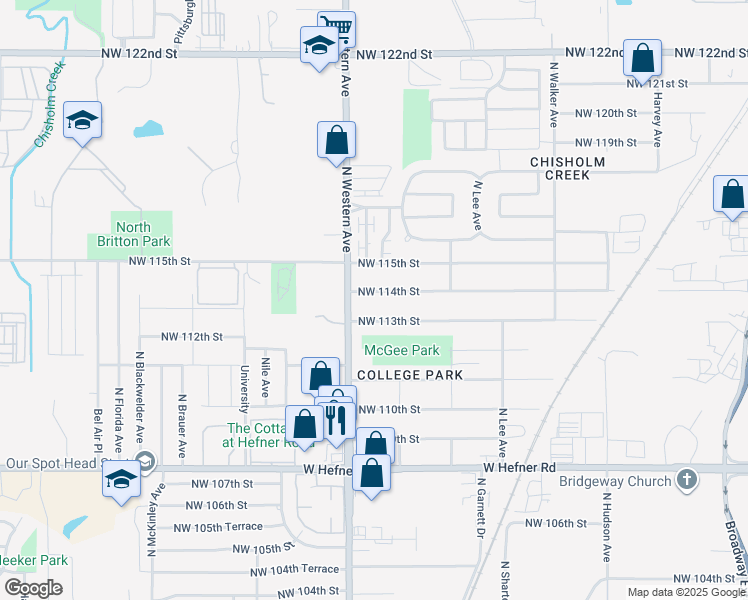 map of restaurants, bars, coffee shops, grocery stores, and more near 812 Northwest 114th Street in Oklahoma City