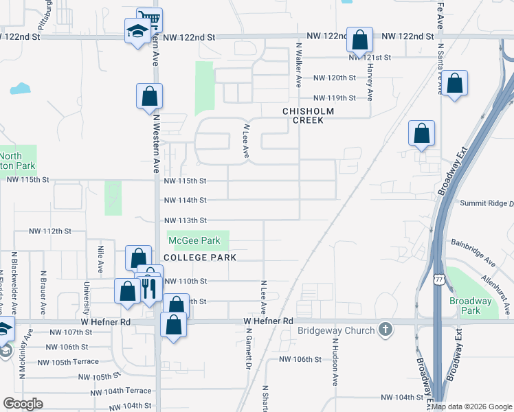 map of restaurants, bars, coffee shops, grocery stores, and more near 612 Northwest 114th Street in Oklahoma City