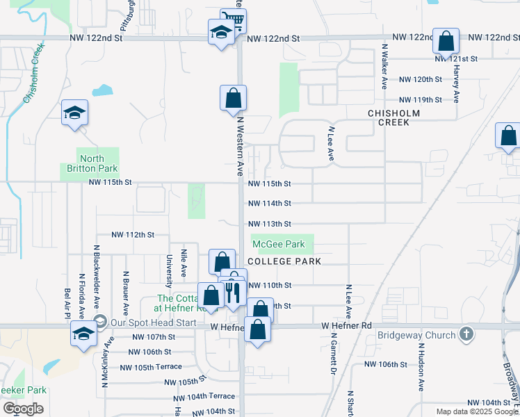 map of restaurants, bars, coffee shops, grocery stores, and more near 812 Northwest 114th Street in Oklahoma City