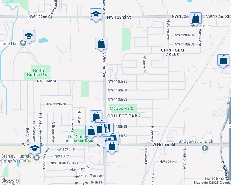 map of restaurants, bars, coffee shops, grocery stores, and more near 812 Northwest 114th Street in Oklahoma City