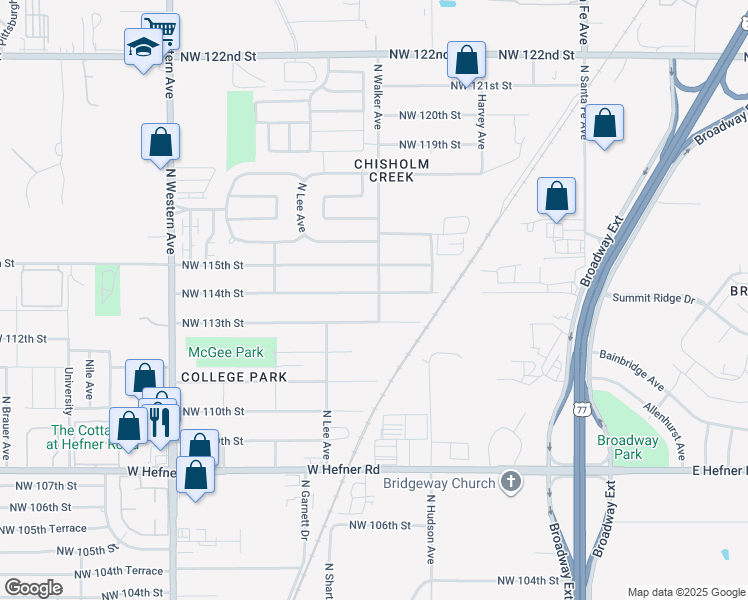 map of restaurants, bars, coffee shops, grocery stores, and more near 500 Northwest 114th Street in Oklahoma City