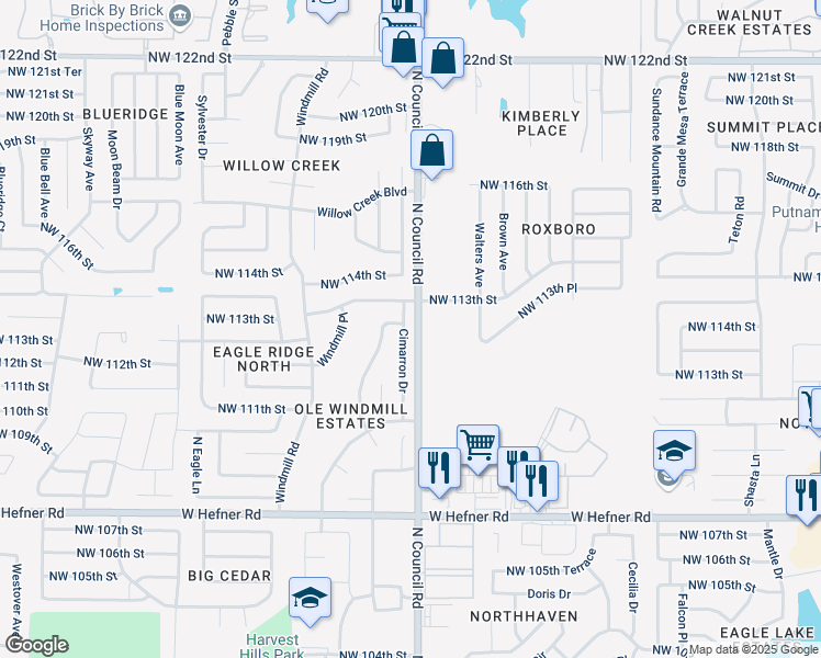 map of restaurants, bars, coffee shops, grocery stores, and more near 11316 Cimarron Drive in Oklahoma City