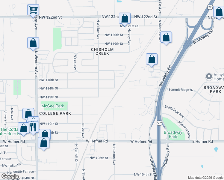 map of restaurants, bars, coffee shops, grocery stores, and more near 412 Northwest 114th Street in Oklahoma City