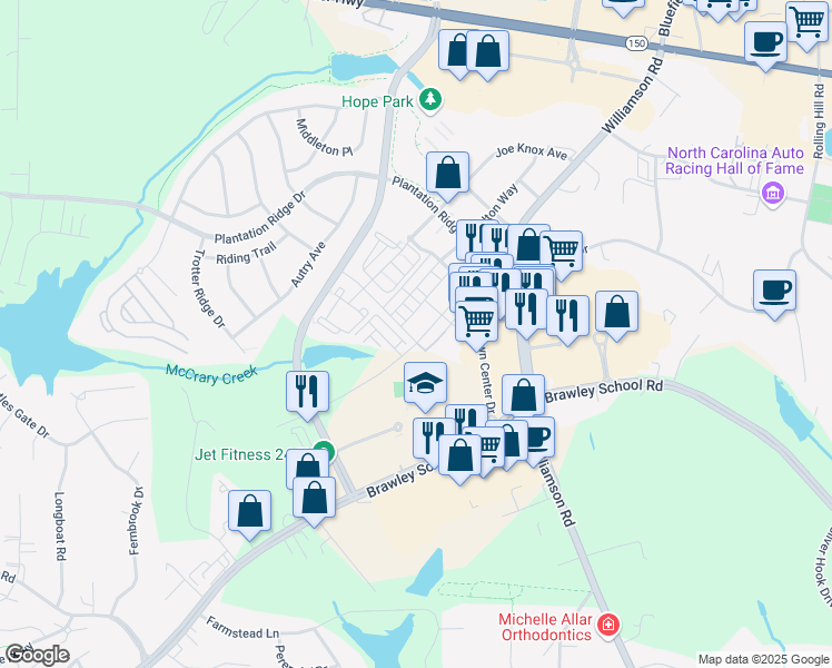 map of restaurants, bars, coffee shops, grocery stores, and more near 188 Singleton Road in Mooresville