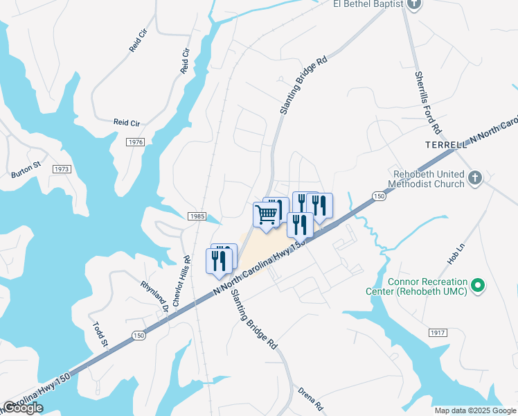 map of restaurants, bars, coffee shops, grocery stores, and more near Arbor Way in Sherrills Ford