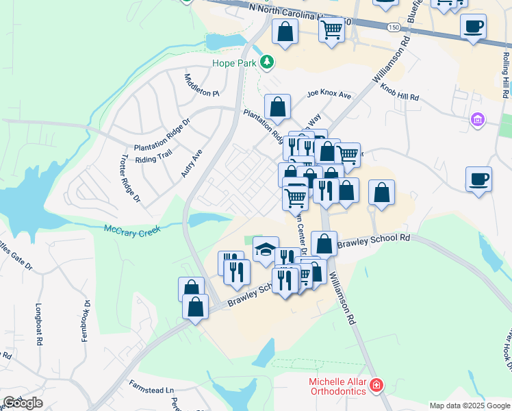 map of restaurants, bars, coffee shops, grocery stores, and more near 190 Singleton Road in Mooresville
