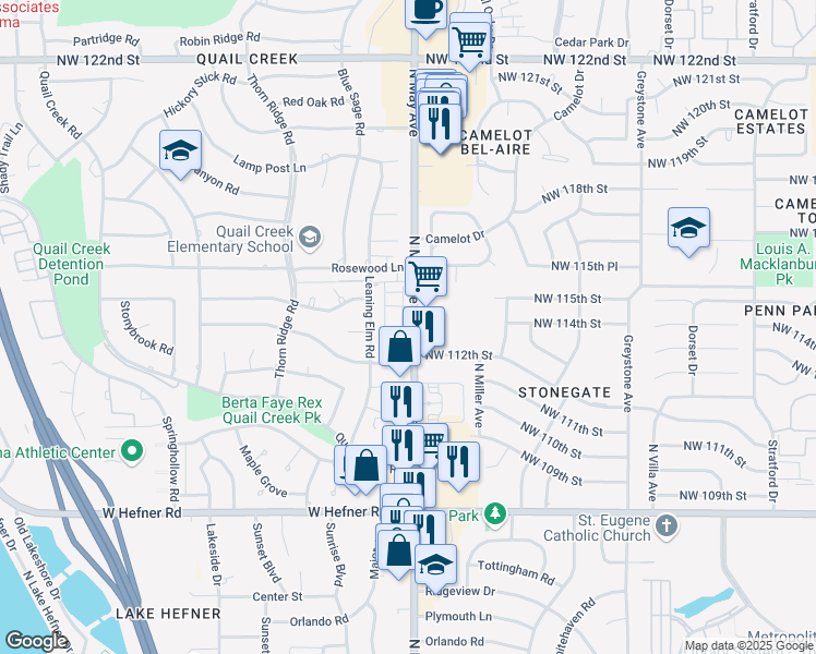 map of restaurants, bars, coffee shops, grocery stores, and more near 11421 North May Avenue in Oklahoma City