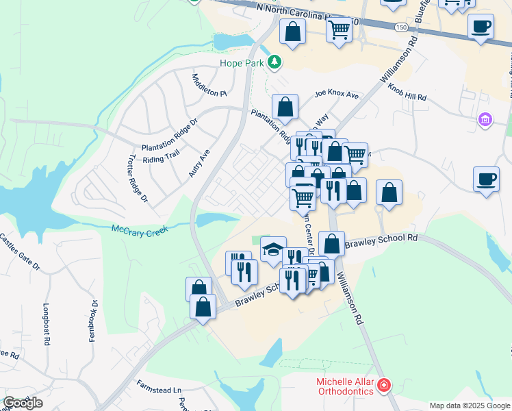 map of restaurants, bars, coffee shops, grocery stores, and more near 119 Capital Avenue in Mooresville