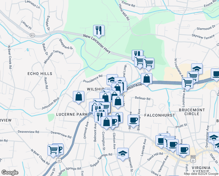 map of restaurants, bars, coffee shops, grocery stores, and more near 51 Wilburn Place in Asheville