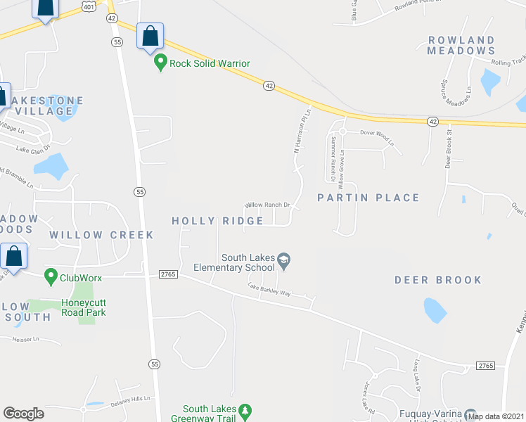 map of restaurants, bars, coffee shops, grocery stores, and more near 105 Autumn Breeze Lane in Fuquay Varina