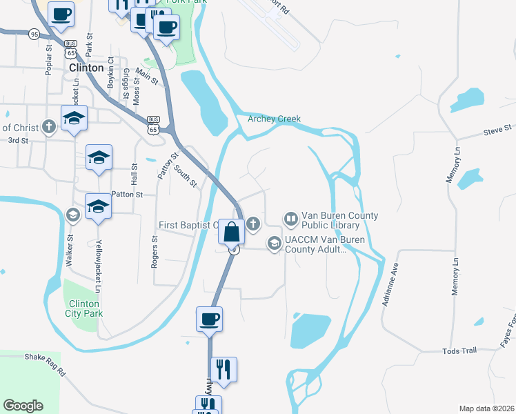 map of restaurants, bars, coffee shops, grocery stores, and more near 163 Gary Street in Clinton
