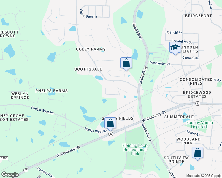 map of restaurants, bars, coffee shops, grocery stores, and more near 1183 Kafka Drive in Fuquay-Varina