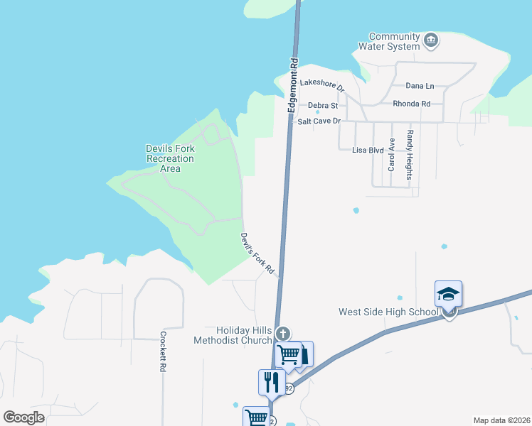 map of restaurants, bars, coffee shops, grocery stores, and more near 55 Devil's Fork Road in Greers Ferry