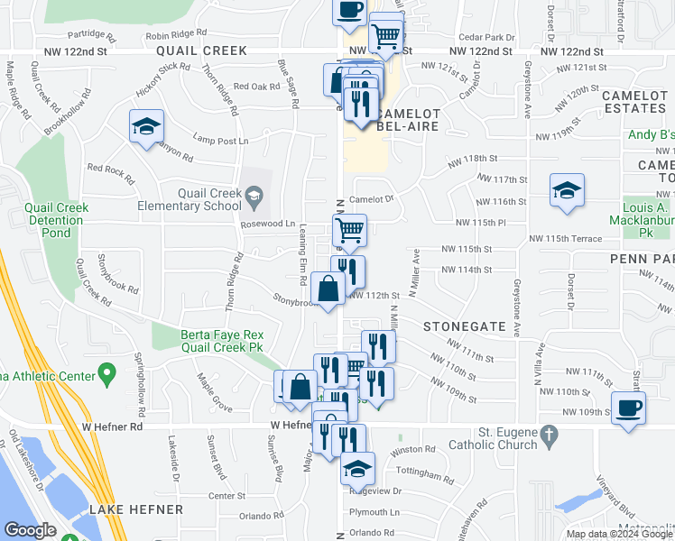 map of restaurants, bars, coffee shops, grocery stores, and more near 11335 North May Avenue in Oklahoma City