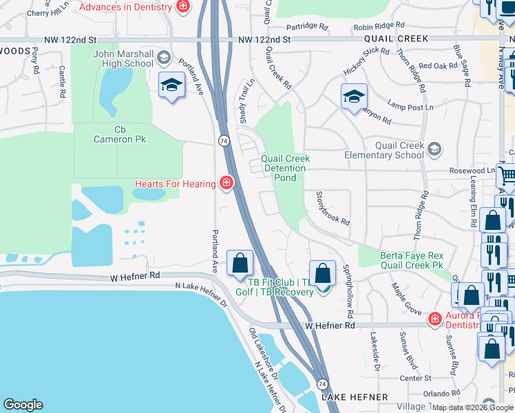 map of restaurants, bars, coffee shops, grocery stores, and more near 11415 Springhollow Road in Oklahoma City