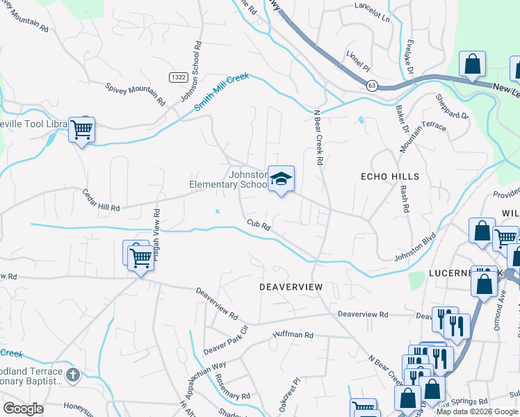 map of restaurants, bars, coffee shops, grocery stores, and more near 14 Cub Place in Asheville
