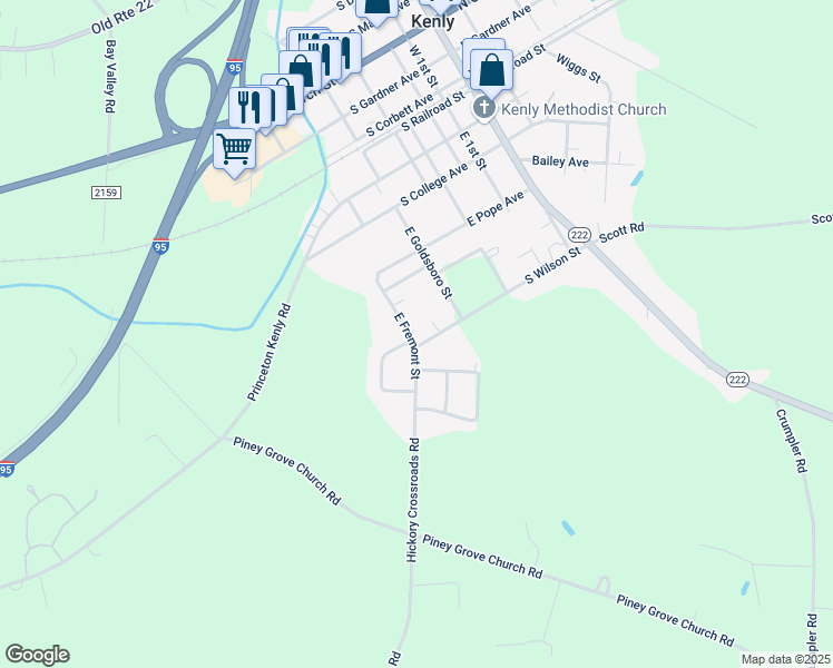 map of restaurants, bars, coffee shops, grocery stores, and more near 416 East Fremont Street in Kenly