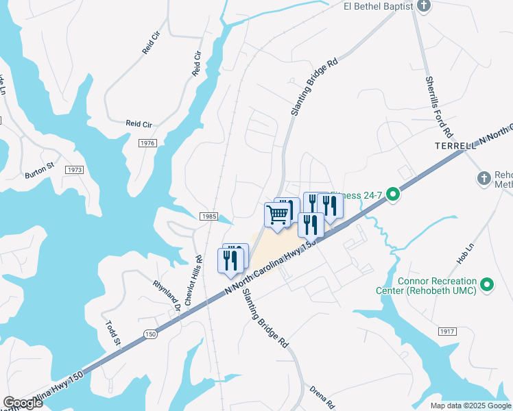 map of restaurants, bars, coffee shops, grocery stores, and more near 3916 Norman View Drive in Sherrills Ford