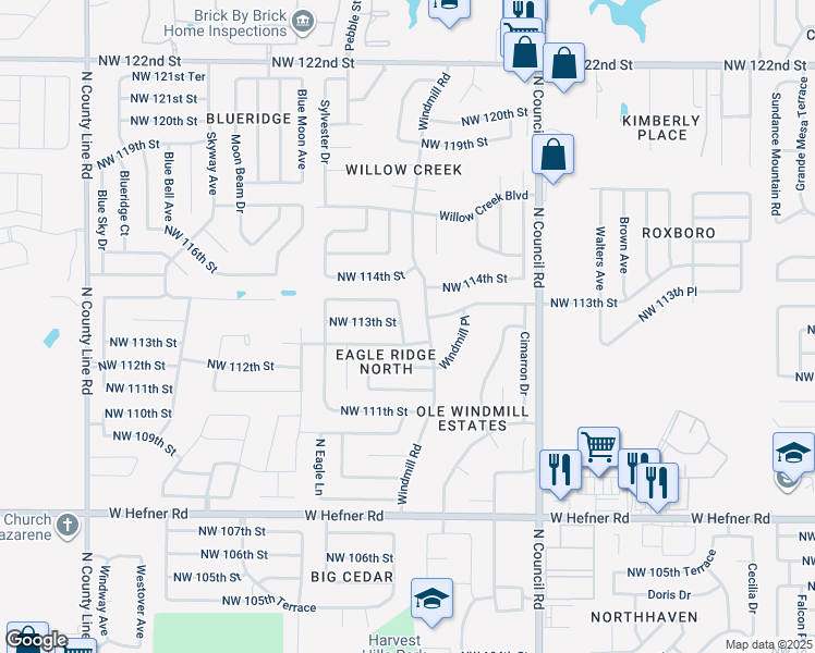map of restaurants, bars, coffee shops, grocery stores, and more near 8305 Northwest 112th Terrace in Oklahoma City