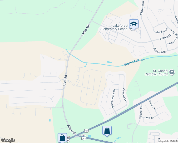 map of restaurants, bars, coffee shops, grocery stores, and more near 2513 Brookville Drive in Greenville