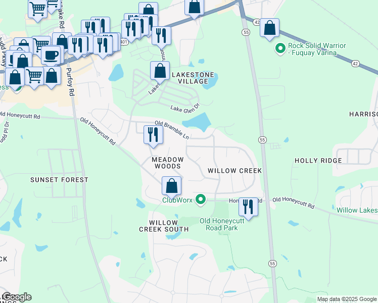 map of restaurants, bars, coffee shops, grocery stores, and more near 252 North Fuquay Springs Avenue in Fuquay Varina