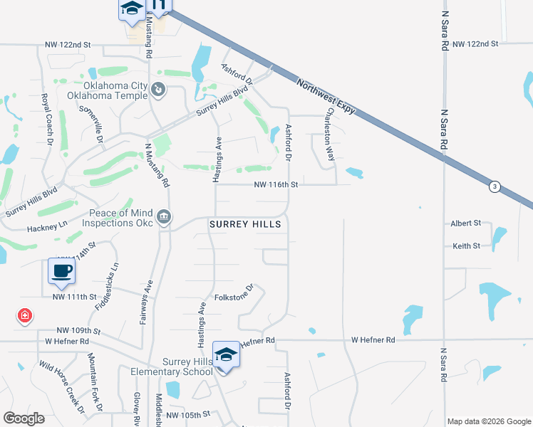map of restaurants, bars, coffee shops, grocery stores, and more near 11024 Coachmans Road in Yukon