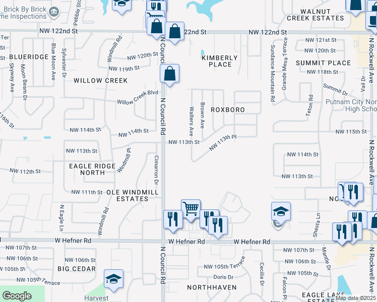 map of restaurants, bars, coffee shops, grocery stores, and more near 11357 Walters Avenue in Oklahoma City